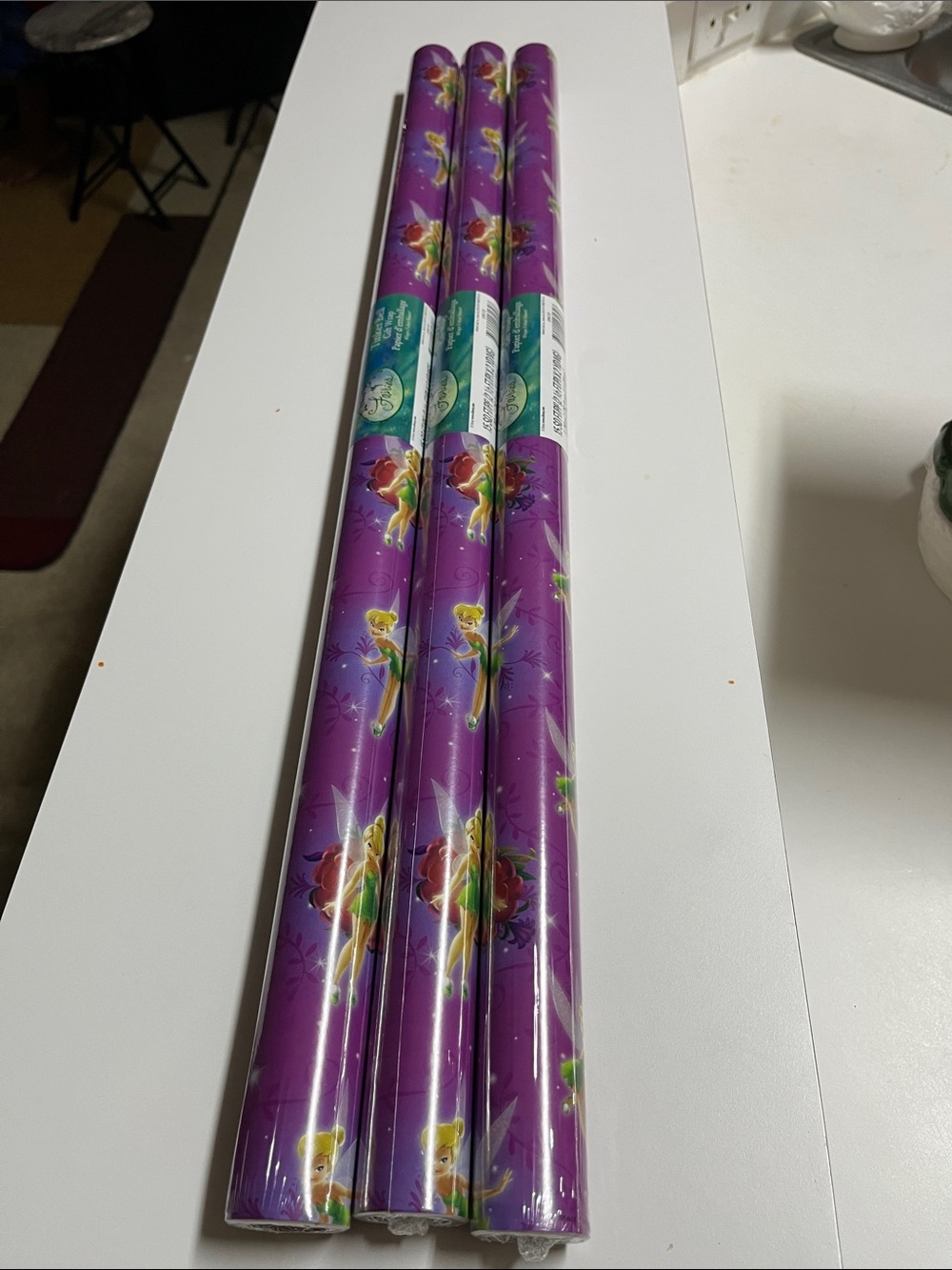 Disney/ Hallmark Purple Tinker Bell Fairy Wrapping Paper Rolls - 3 Pack 30”X2yds